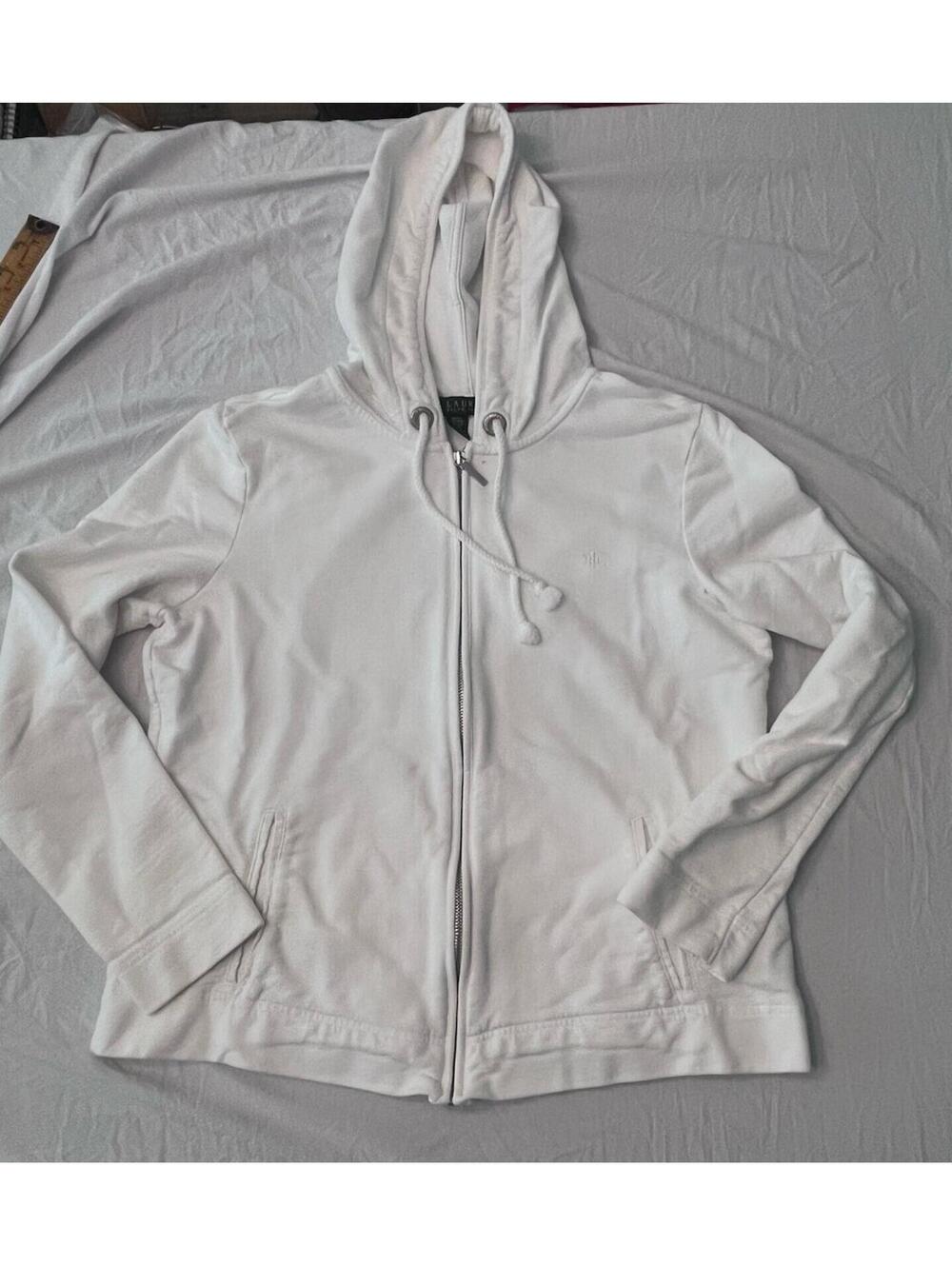 Polo Ralph Lauren White Full Zip Hoodie Sweatshirt Size L